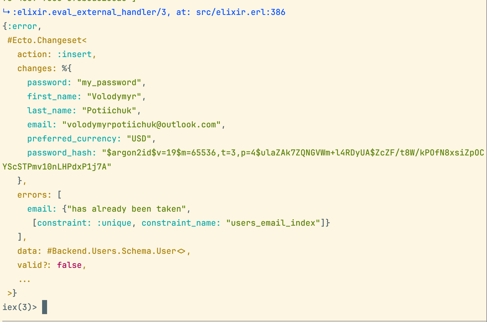 Failed user creation