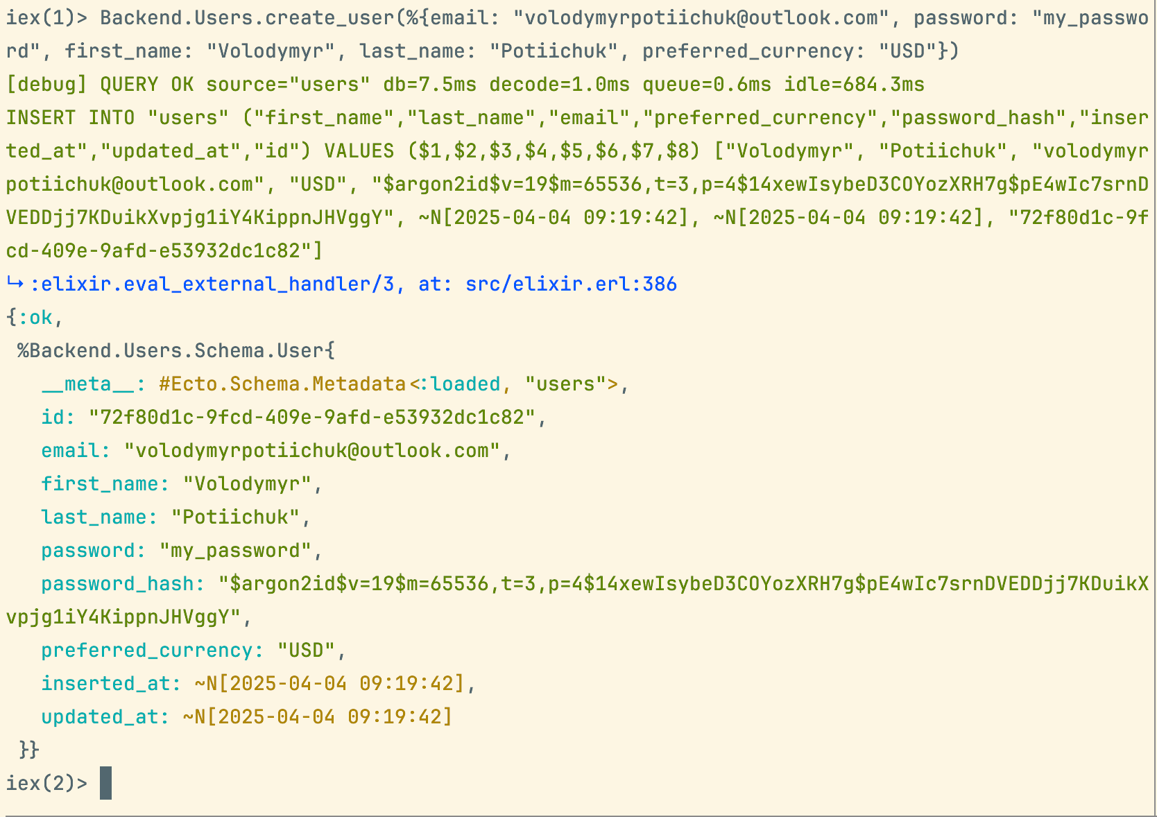 Successful user creation