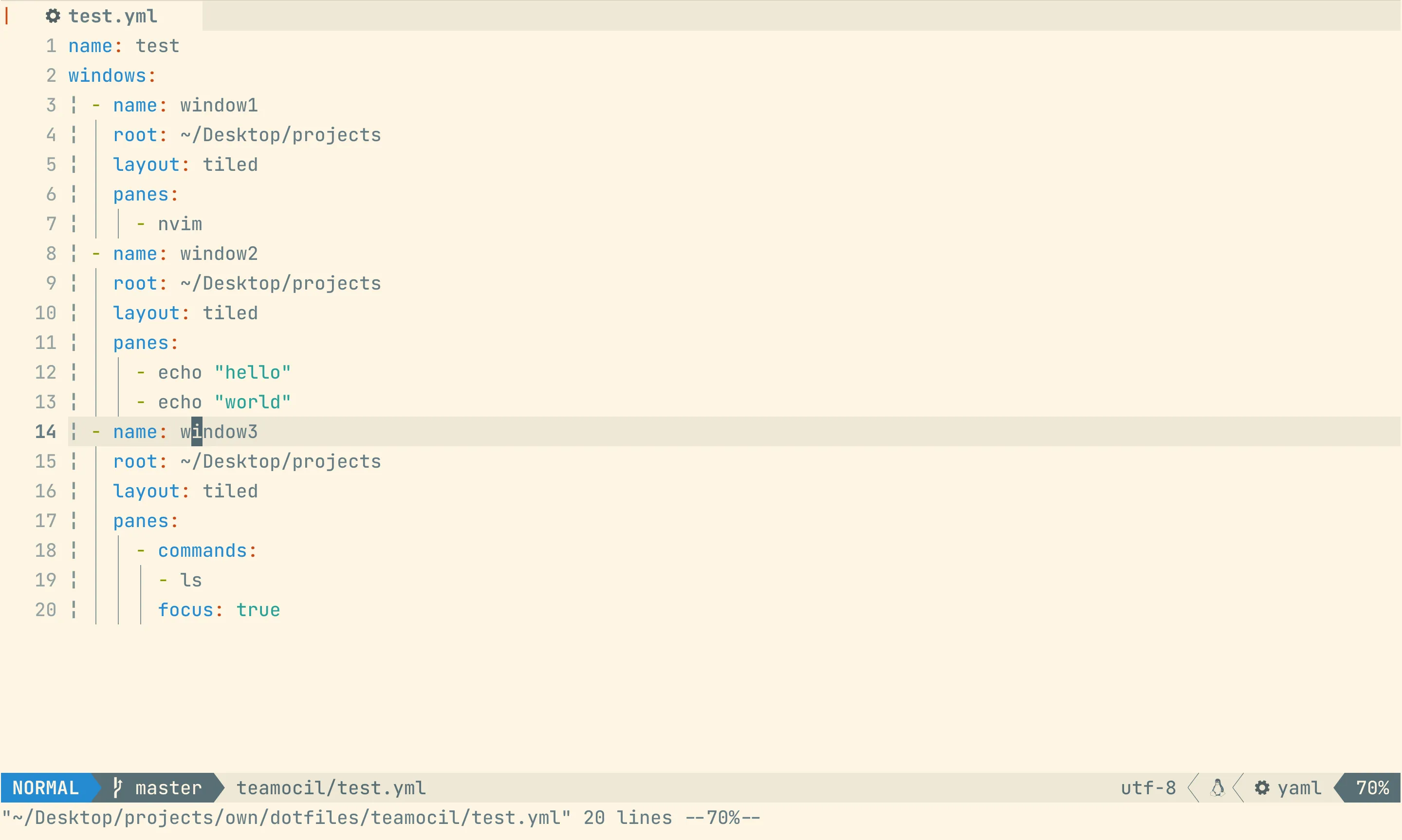 Example of teamocil session configuration